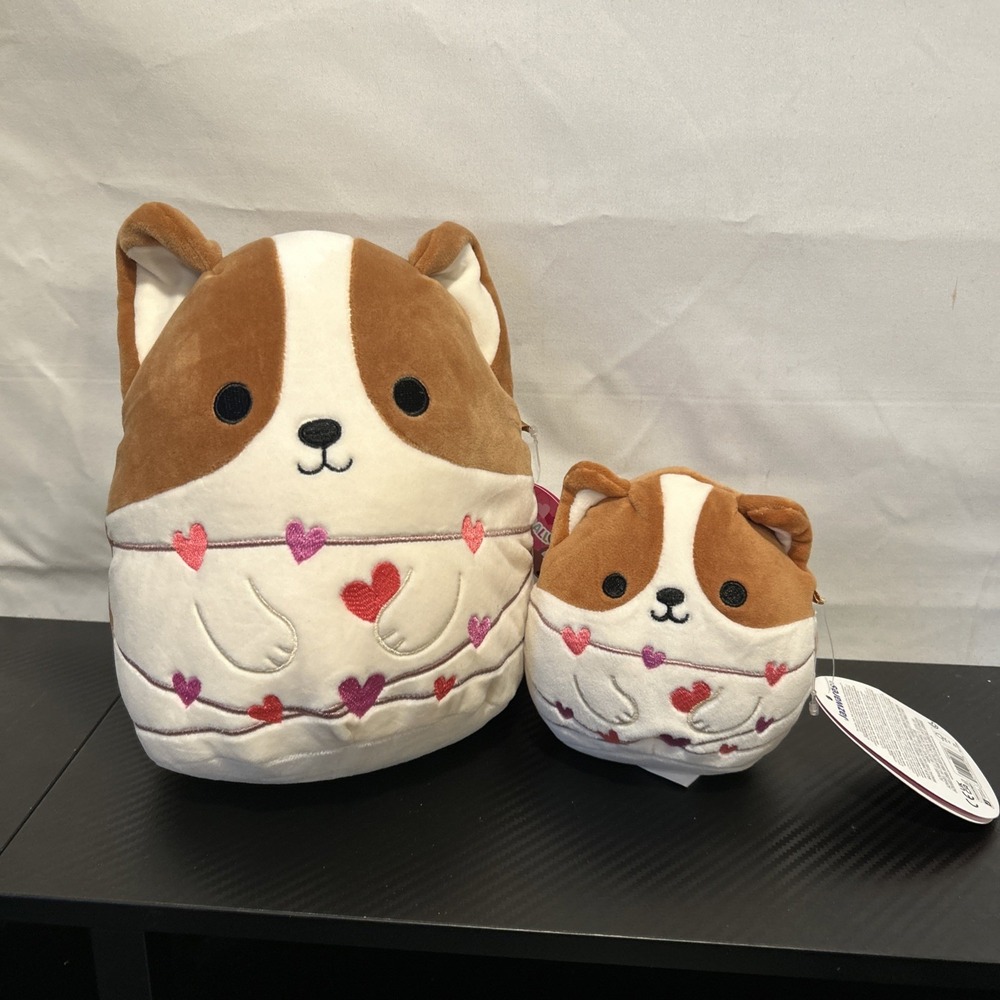 NEW Squishmallows 8" & 4.5" Inch Reginald Corgi Dog Wrapped In Hearts
